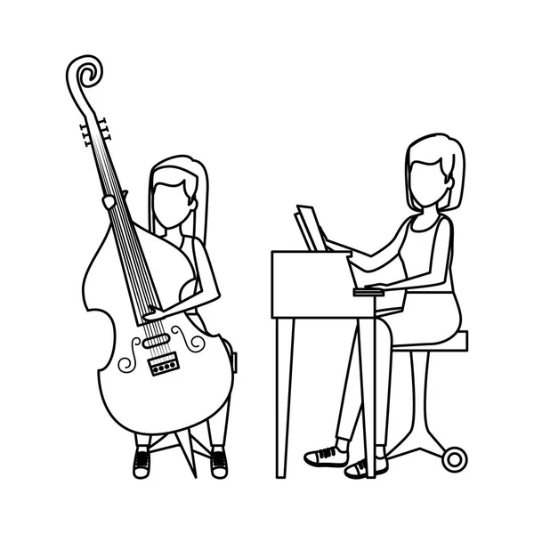 Kvinnor som spelar cello och piano tecken — Stock vektor