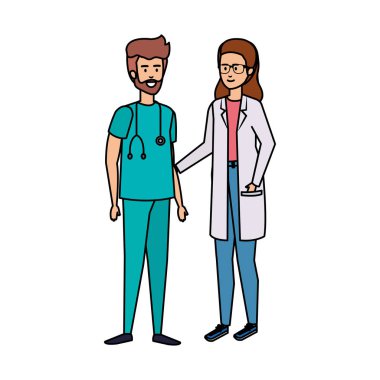 profesyoneller doktor ve cerrah karakter çift