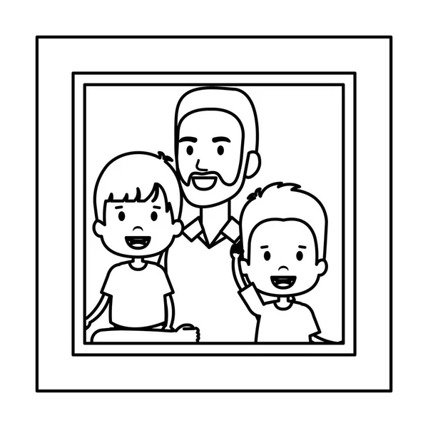 Portrait of father lifting sons characters — Stock Vector