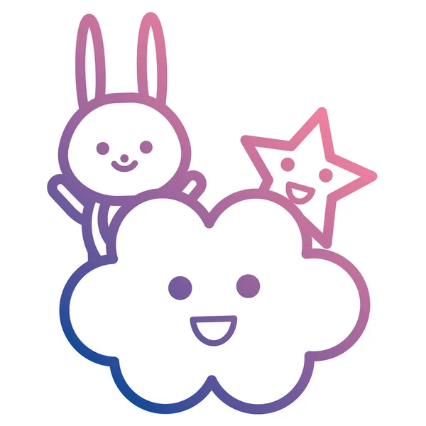 Schattig konijn met wolk en ster kawaii personages — Stockvector