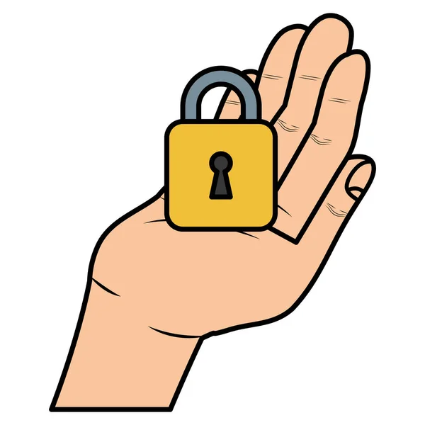 Hand with safe secure padlock icon — Stock Vector