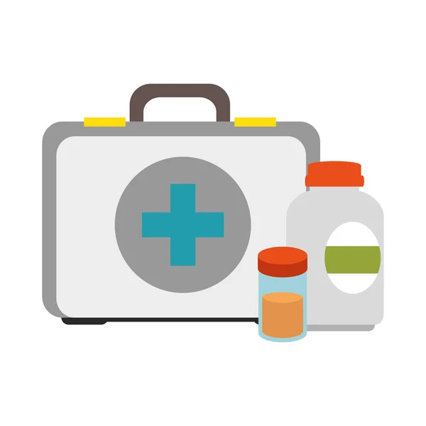 Medical kit with bottles drugs — Stock Vector