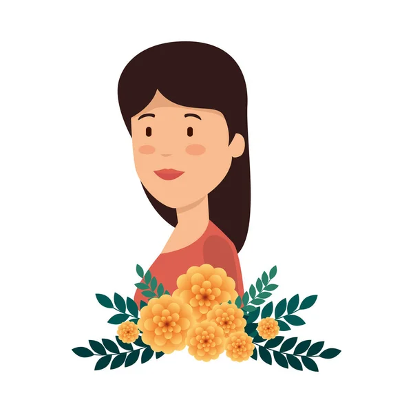 Hermosa mujer con decoración floral — Vector de stock