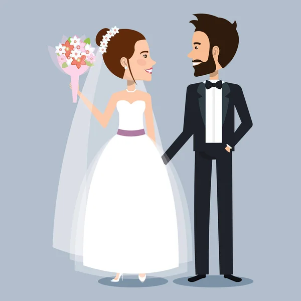 Красивая молодая пара жениха и невесты держатся за руки в день свадьбы — стоковый вектор