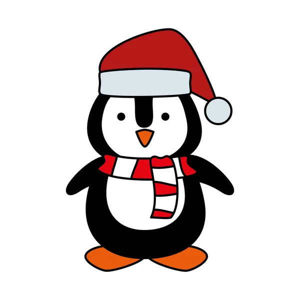 Lindo pingüino con sombrero de Santa Claus — Vector de stock