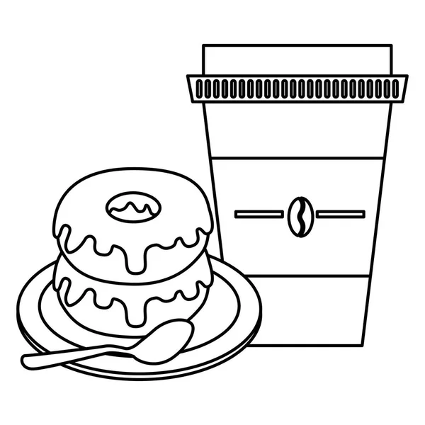 Coffee in plastic container with sweet donut — Stock Vector