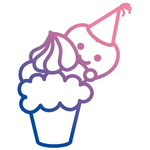 Coração emoji rosto com chapéu de festa e cupcake —  Vetores de Stock