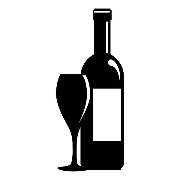Silhueta garrafa de vinho com copo — Vetor de Stock
