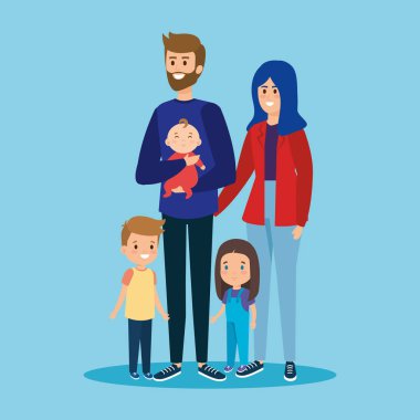 oğulları ve kızı ile sevimli erkek ve kadın