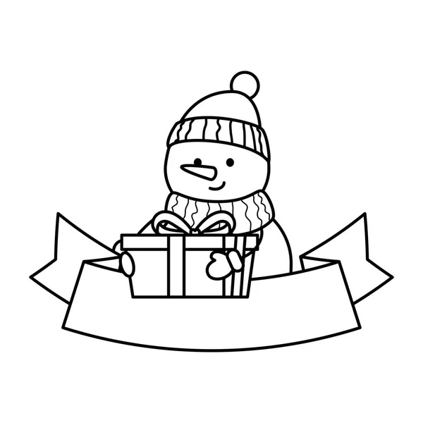 Boneco de neve bonito com fita personagem de Natal —  Vetores de Stock