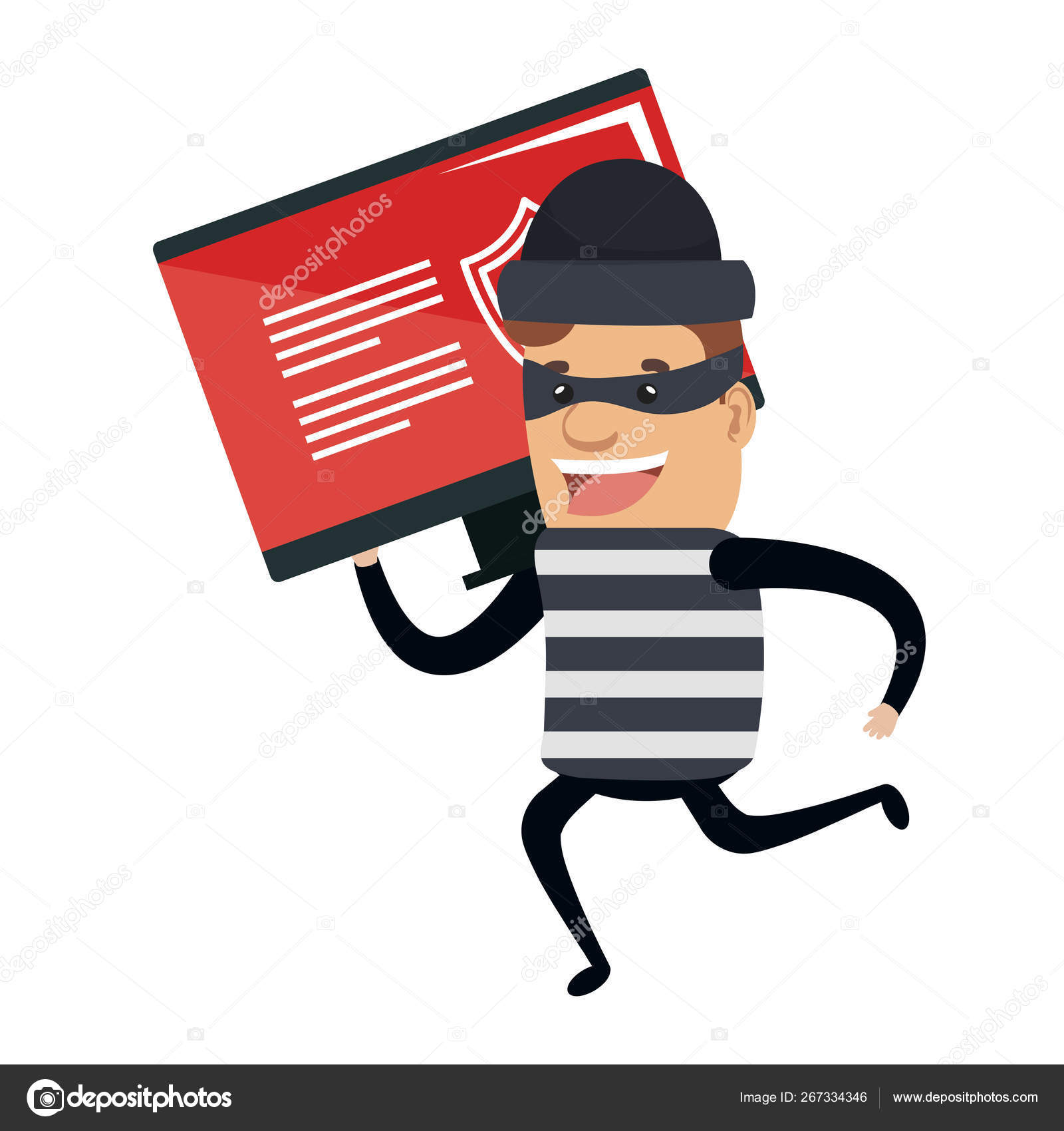 Thief bad running with computer Stock Illustration by ©yupiramos 267334346