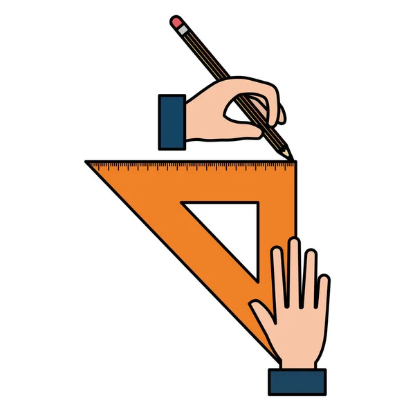 Rysowanie rąk z trójkątną regułą geometryczną — Wektor stockowy