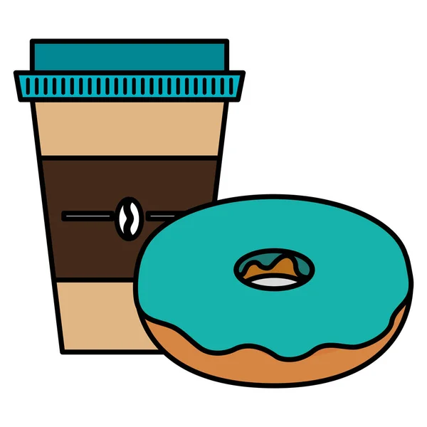 Café dans un récipient en plastique avec beignet doux — Image vectorielle