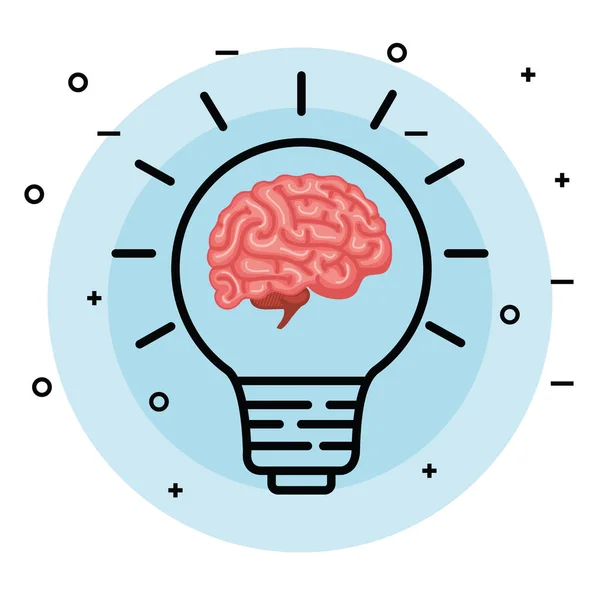 Cerebro con idea de bombilla creativa a la memoria — Vector de stock