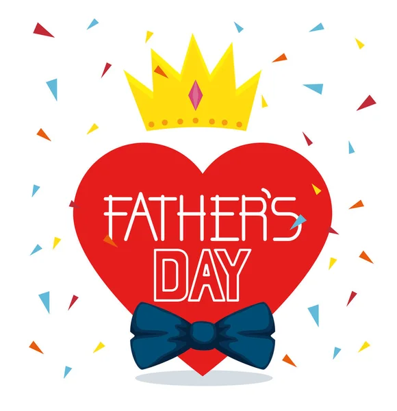 Κάρτα καρδιάς με στέμμα και γραβάτα τόξο για την ημέρα του πατέρα — Διανυσματικό Αρχείο