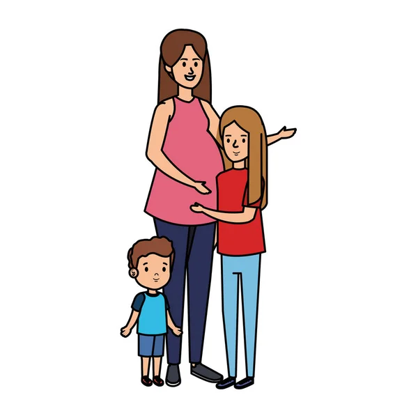 Jovem mãe com filho e filha —  Vetores de Stock