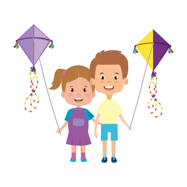 Kinderpaar mit Drachenflug — Stockvektor