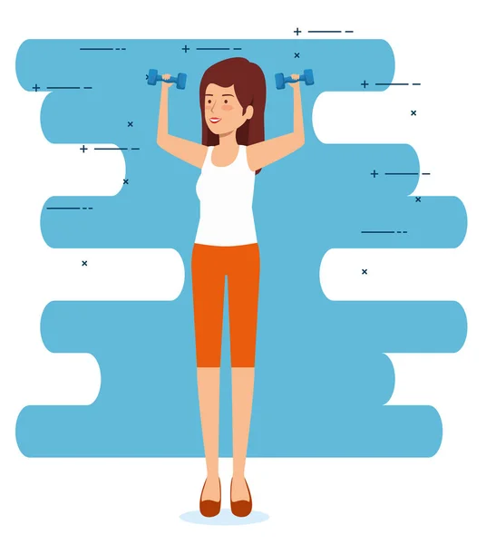 Hälsa kvinna med hantlar att utöva balans — Stock vektor