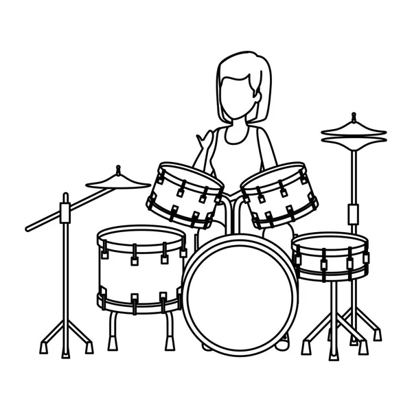 Жінка грає на акумуляторних барабанах — стоковий вектор