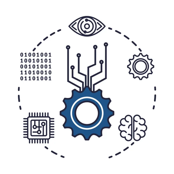 Gears machinery with set icons — Stock Vector