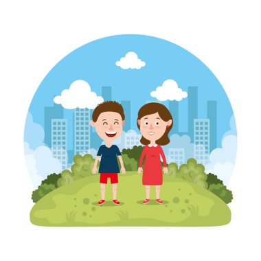 sevimli küçük Parktaki çift çocuklar