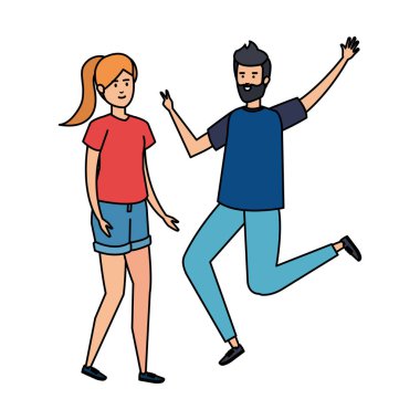 Genç çift Avatars karakterleri kutluyor