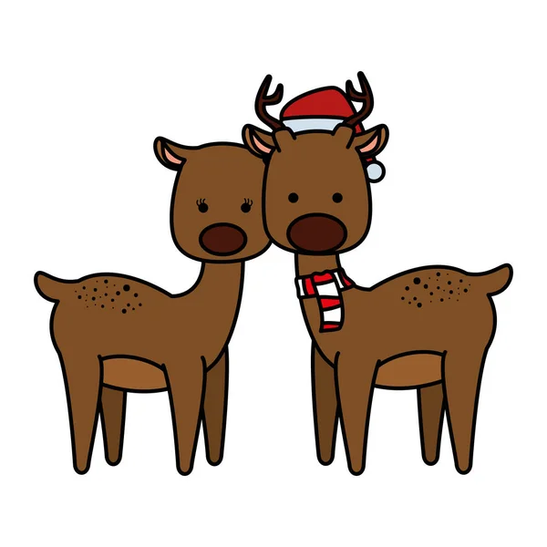 Lindo pareja renos Navidad caracteres — Archivo Imágenes Vectoriales