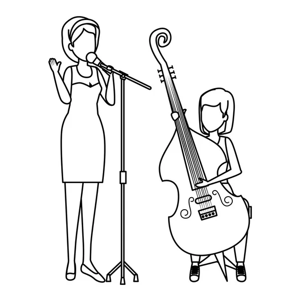 Kvinnor som spelar cello och sjunger tecken — Stock vektor
