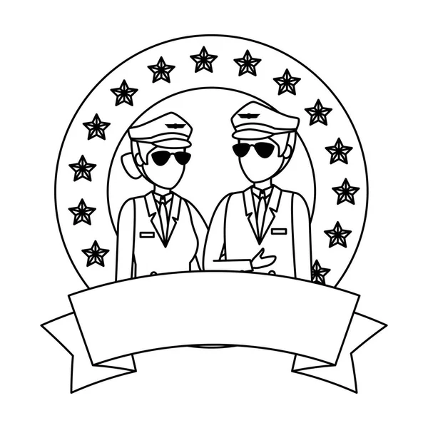 Pilotos de aviación pareja avatares caracteres — Vector de stock