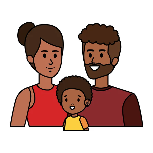 Afro parents couple with son characters — Stock Vector