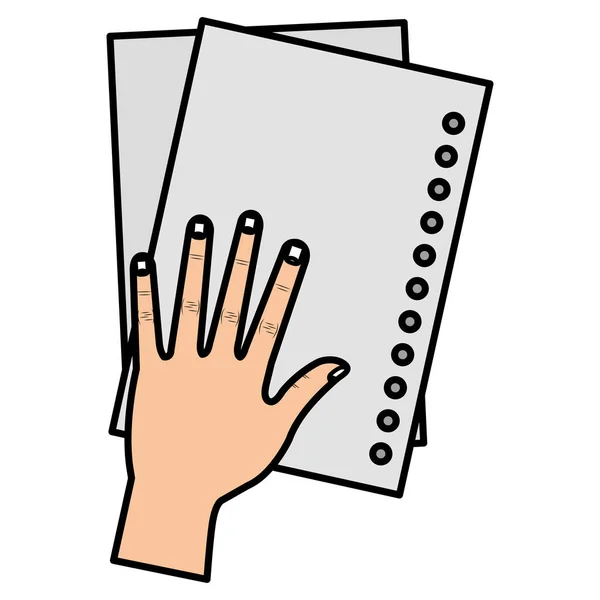 Hand with sheet of notebook school — Stock Vector
