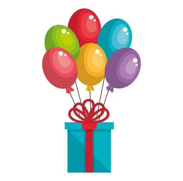 Díszdobozban jelen születésnapját léggömbök hélium ünnepe — Stock Vector