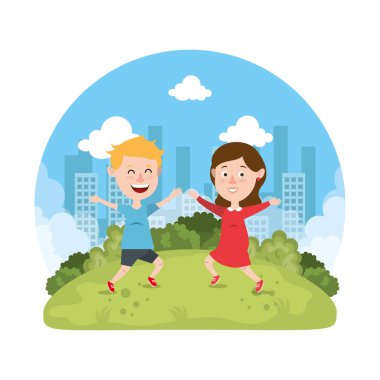 sevimli küçük Parktaki çift çocuklar