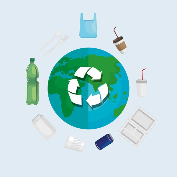 Reciclado ecológico de plásticos tóxicos en todo el mundo — Archivo Imágenes Vectoriales