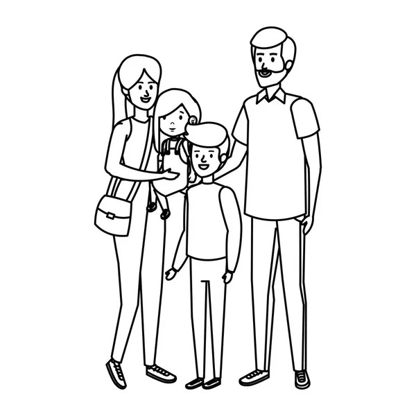 Couple de parents avec fils et fille personnages — Image vectorielle