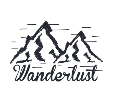 wanderlust el çizilmiş dağ macera etiket doğa