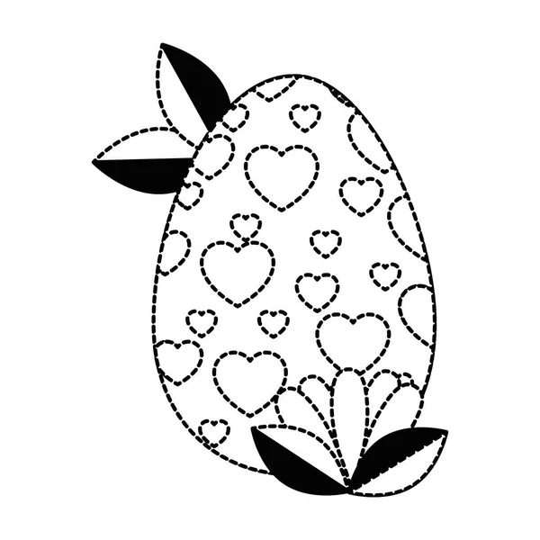 Huevo de Pascua pintado con corazones y hojas — Vector de stock
