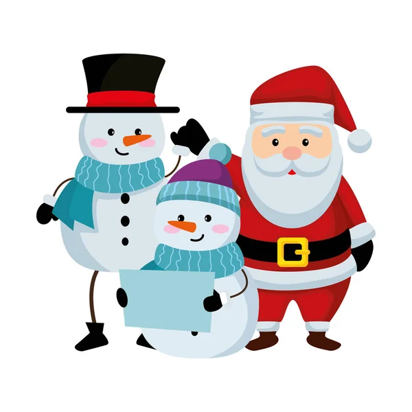 Cute christmas santa claus and snowman — Stock Vector