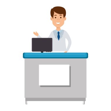 bilgisayar avatar karakteri ile masada doktor profesyonel