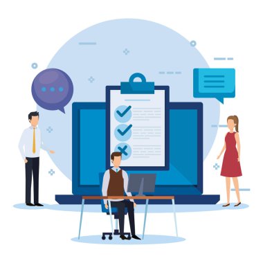 kontrol listesi ve sohbet balonu ile profesyonel işadamları