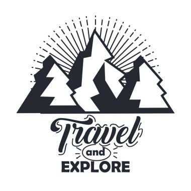 daha fazla seyahat ve dağları keşfetmek vintage el yazıtipografik baskı posteri