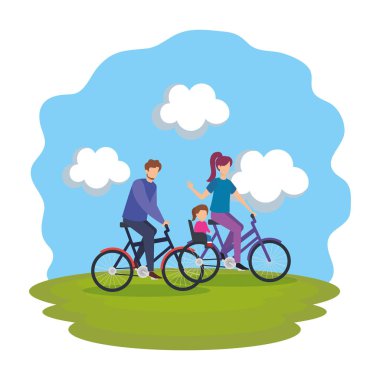 Anne iki kızı ile bisiklet içinde