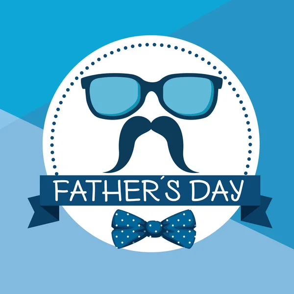 Label with glasses and ribbon with mustache to fathers day — Stock Vector