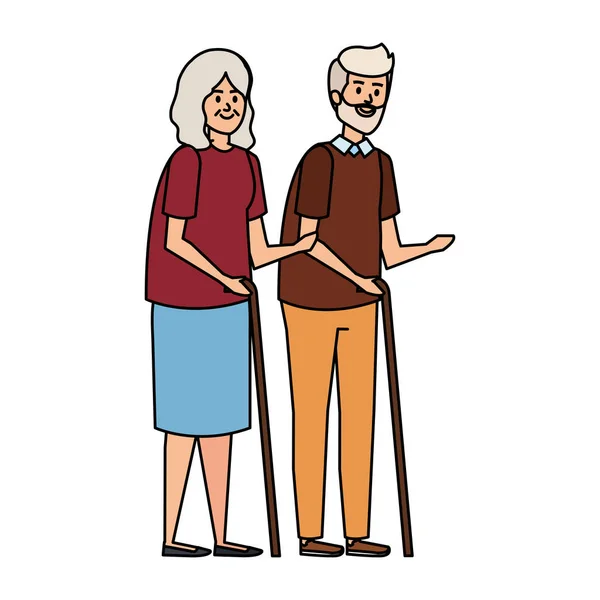 Vieux couple avec des personnages cannes — Image vectorielle