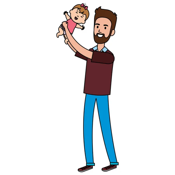 Padre levantando personajes de bebé — Vector de stock