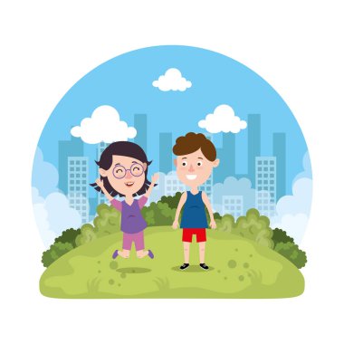 sevimli küçük Parktaki çift çocuklar