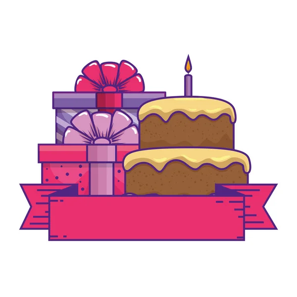 Regalos cajas regalos con pastel dulce — Vector de stock