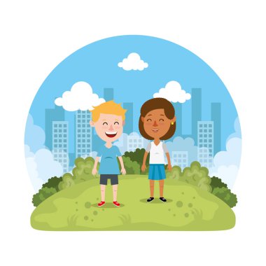 sevimli küçük Parktaki çift çocuklar