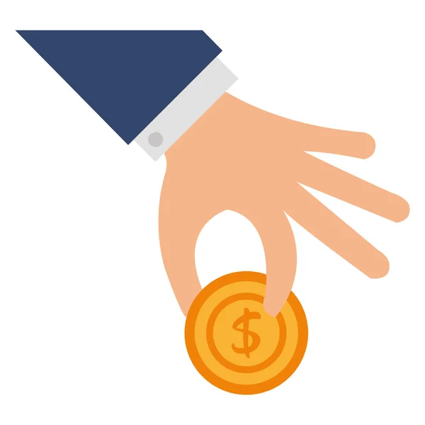 Hand met munt geld geïsoleerde pictogram — Stockvector