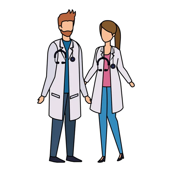 Couple of professionals doctors avatars characters — Stock Vector